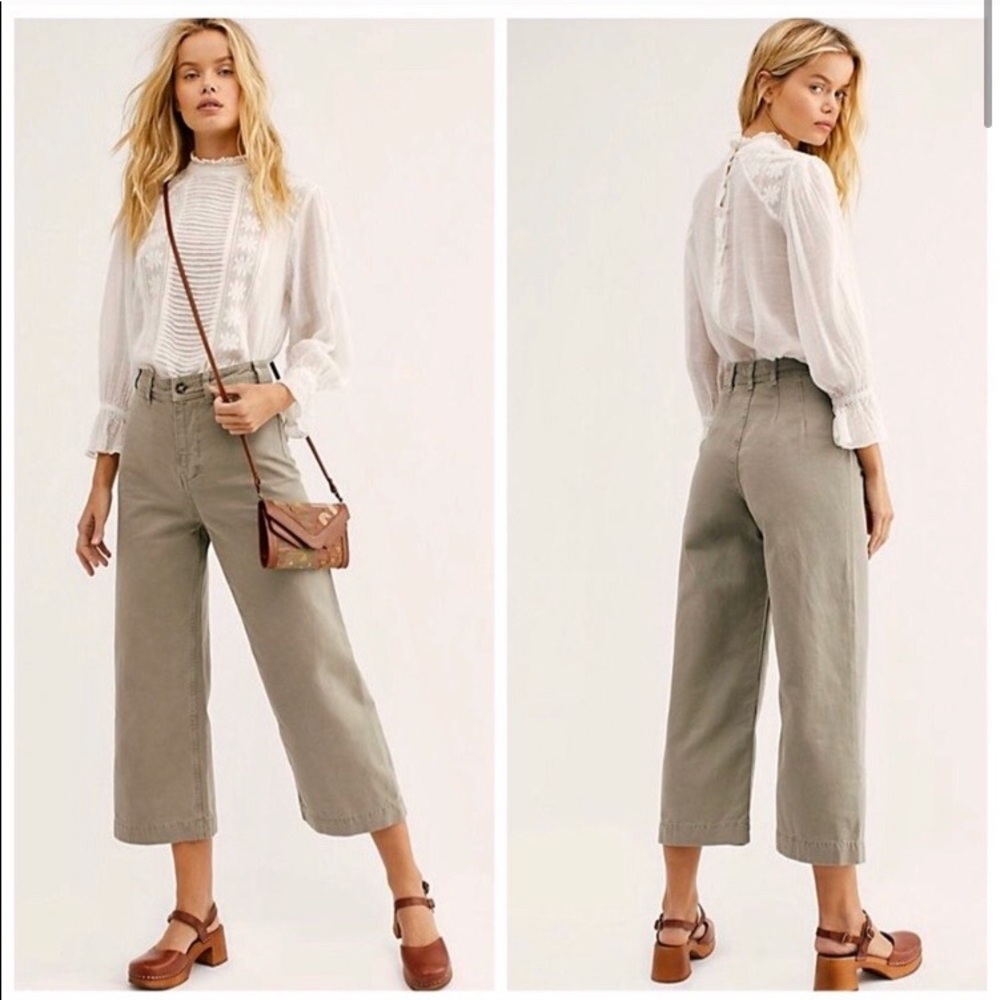 Free People Sage Green Cropped Wide Leg Pants